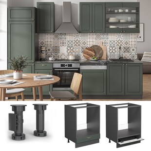 Vicco Herdumbauschrank Küchenschrank Küchenmöbel Fame-Line Anthrazit Grün-Gold Landhaus 60 cm Küche Einbauküche Blende Herdschrank Küchenzeile 