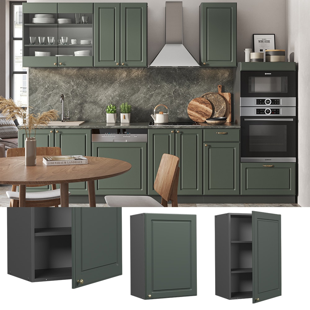 Vicco H&auml;ngeschrank K&uuml;chenschrank K&uuml;chenm&ouml;bel Fame-Line Anthrazit Gr&uuml;n-Gold Landhaus 50 cm K&uuml;che Einbauk&uuml;che H&auml;ngeschrank Dreht&uuml;r Einlegeboden K&uuml;chenzeile 