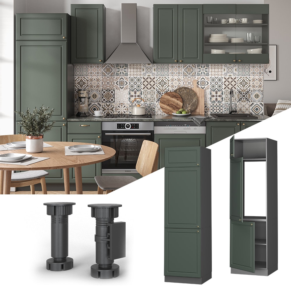 Vicco K&uuml;hlumbauschrank K&uuml;chenschrank K&uuml;chenm&ouml;bel Fame-Line Anthrazit Gr&uuml;n-Gold Landhaus 60 cm K&uuml;che Einbauk&uuml;che Blende Dreht&uuml;r Einlegeboden K&uuml;hlschrank K&uuml;chenzeile 