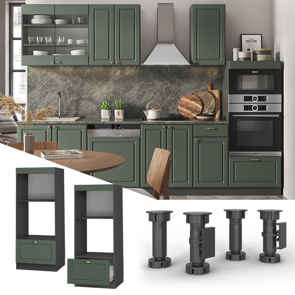 Vicco Mikrowellenumbauschrank K&uuml;chenschrank K&uuml;chenm&ouml;bel Fame-Line Anthrazit Gr&uuml;n-Gold Landhaus 60 cm K&uuml;che Einbauk&uuml;che Blende Schublade Mikrowelle Backofen K&uuml;chenzeile 