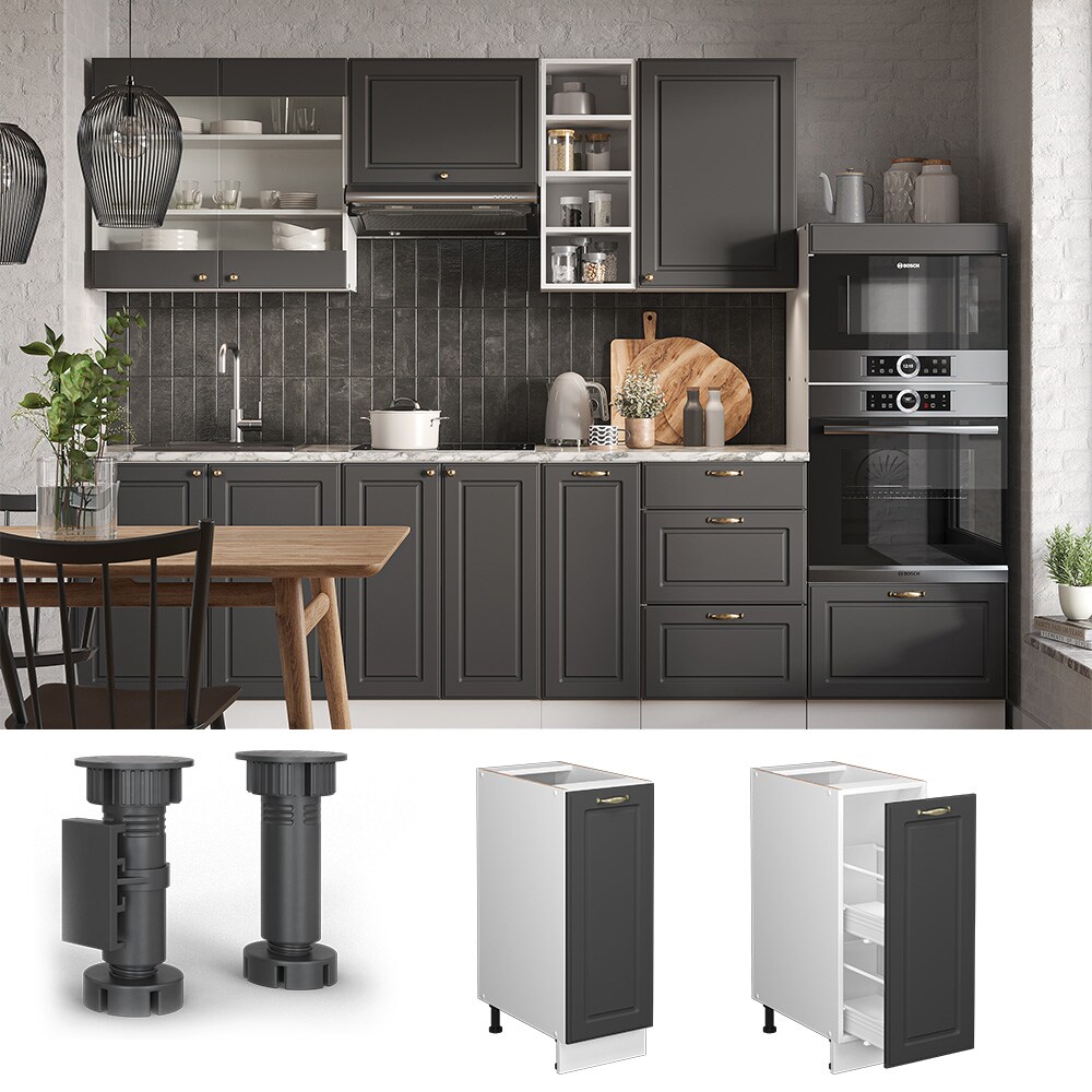 Vicco Apothekerunterschrank K&uuml;chenschrank K&uuml;chenm&ouml;bel Fame-Line Wei&szlig; Anthrazit-Gold Landhaus 30 cm K&uuml;che Einbauk&uuml;che Einsch&uuml;be Aufbewahrung K&uuml;chenzeile 