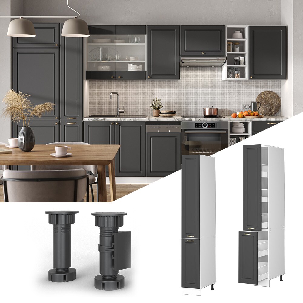 Vicco Apothekerhochschrank K&uuml;chenschrank K&uuml;chenm&ouml;bel Fame-Line Wei&szlig; Anthrazit-Gold Landhaus 30 cm K&uuml;che Einbauk&uuml;che Einsch&uuml;be Aufbewahrung K&uuml;chenzeile 