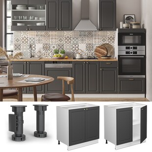 Vicco Unterschrank Küchenschrank Küchenmöbel Fame-Line Weiß Anthrazit-Gold Landhaus 80 cm Küche Einbauküche Drehtür Einlegeboden Blende Küchenzeile 