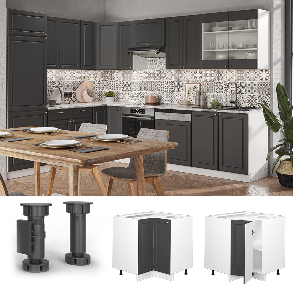 Vicco Eckunterschrank K&uuml;chenschrank K&uuml;chenm&ouml;bel Fame-Line Wei&szlig; Anthrazit-Gold Landhaus 87 cm K&uuml;che Eckk&uuml;che Einbauk&uuml;che Doppel-Dreht&uuml;r Einlegeboden Blende K&uuml;chenzeile 