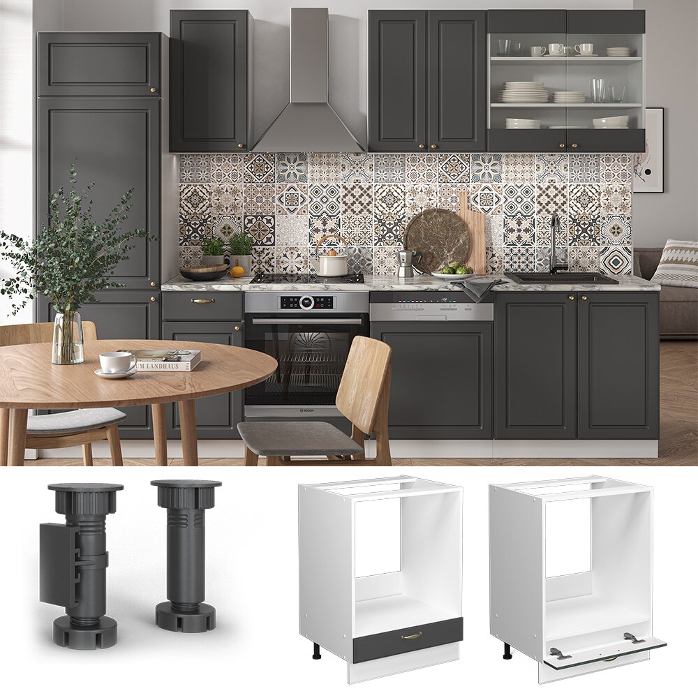 Vicco Herdumbauschrank K&uuml;chenschrank K&uuml;chenm&ouml;bel Fame-Line Wei&szlig; Anthrazit-Gold Landhaus 60 cm K&uuml;che Einbauk&uuml;che Blende Herdschrank K&uuml;chenzeile 