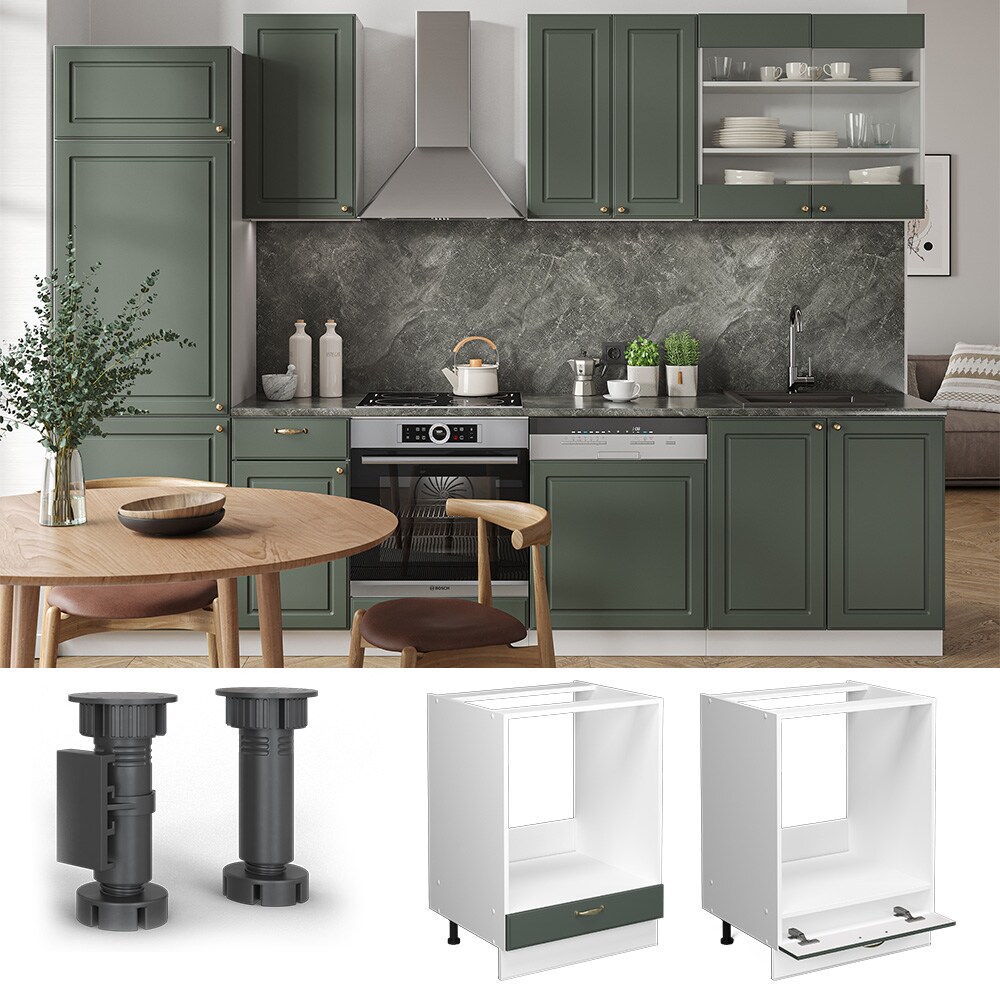 Vicco Herdumbauschrank K&uuml;chenschrank K&uuml;chenm&ouml;bel Fame-Line Wei&szlig; Gr&uuml;n-Gold Landhaus 60 cm K&uuml;che Einbauk&uuml;che Blende Herdschrank K&uuml;chenzeile 