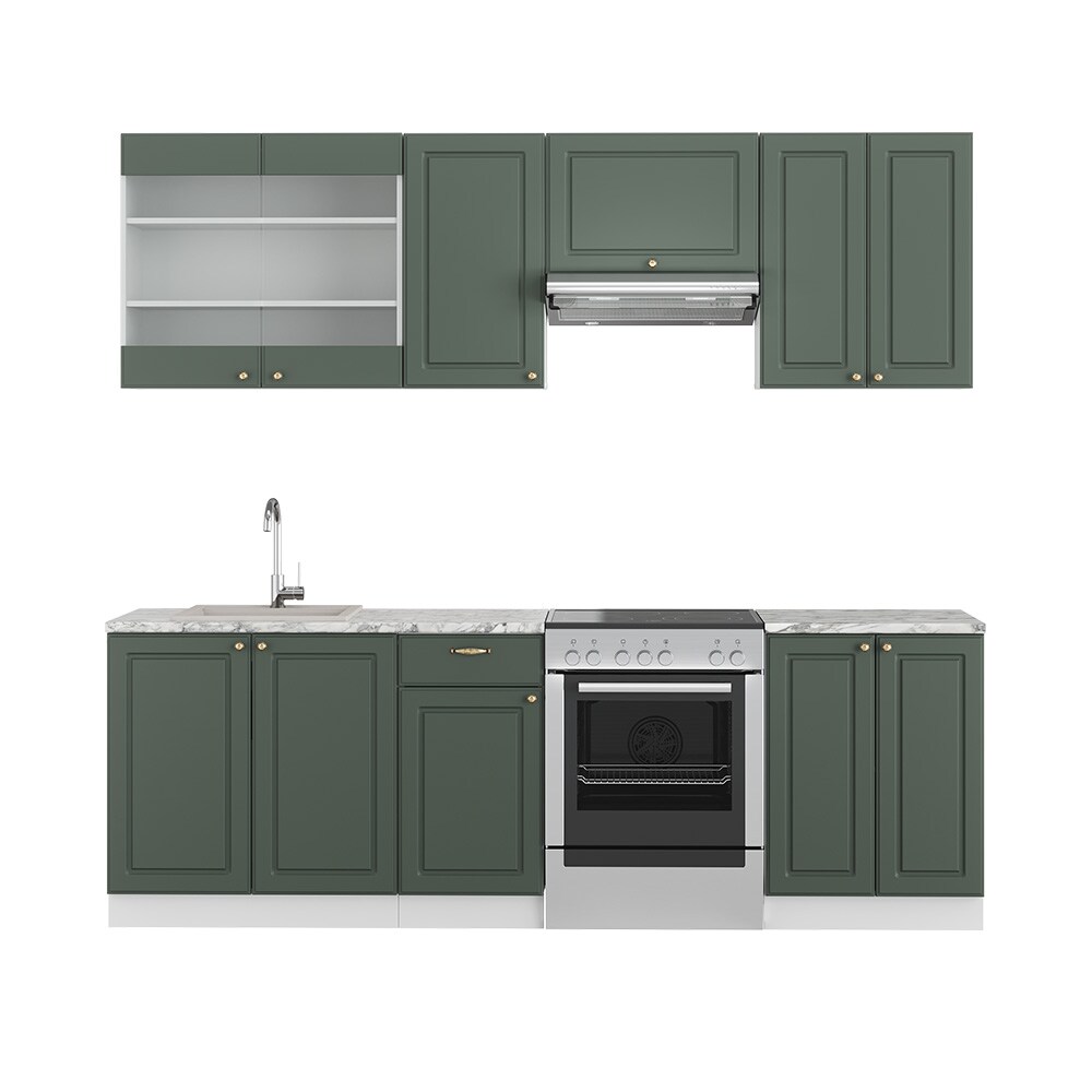 Vicco K&uuml;chenzeile K&uuml;chenblock Einbauk&uuml;che Fame-Line Landhaus Wei&szlig; Gr&uuml;n Gold 240 cm K&uuml;chen Schr&auml;nke Sp&uuml;lenunterschrank Schubunterschrank H&auml;ngeschrank H&auml;ngeglasschrank 