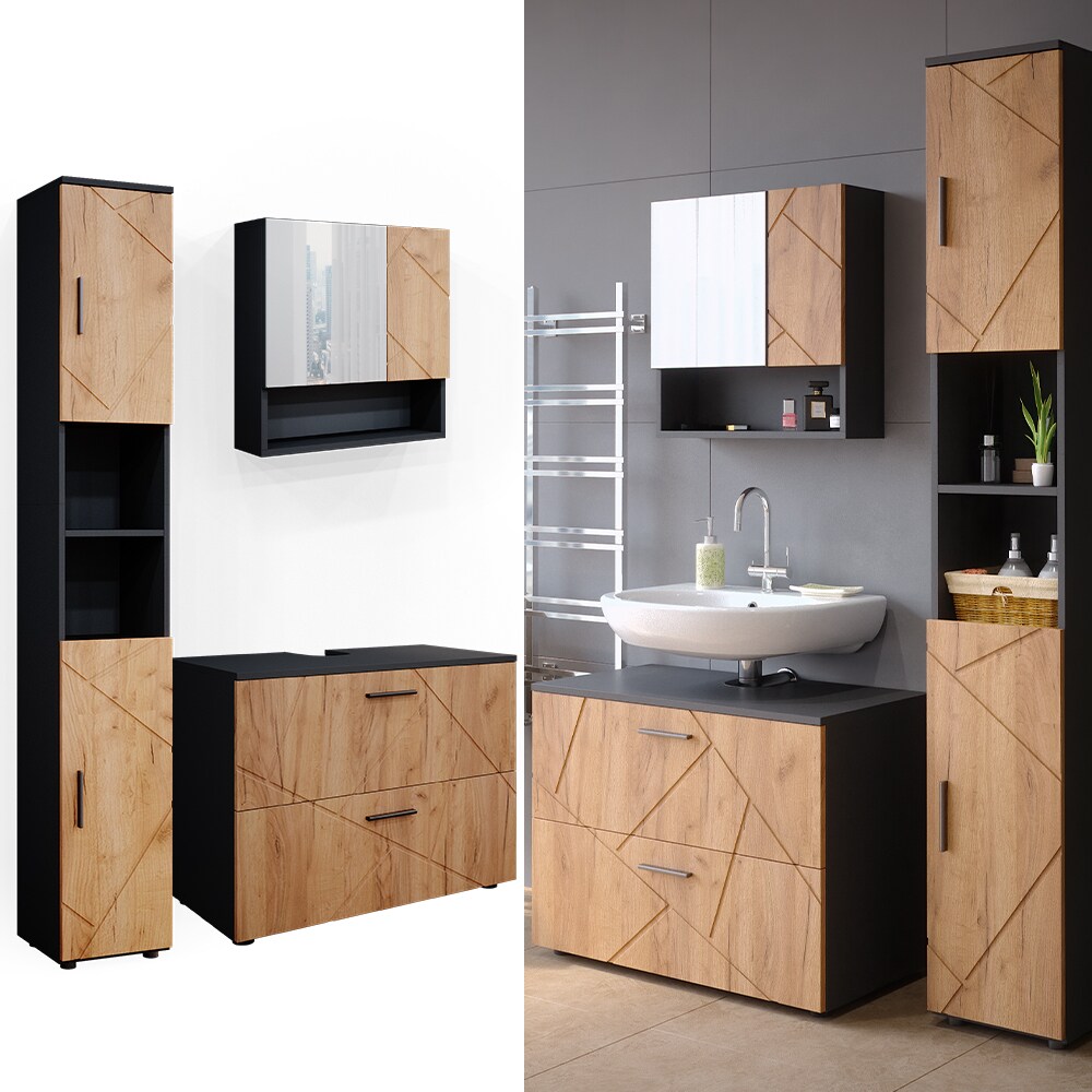 Vicco Badm&ouml;belset Unterschrank Spiegelschrank Hochschrank Irma Anthrazit Eiche Badm&ouml;bel 