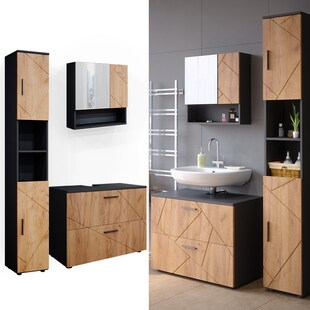 Vicco Badmöbelset Unterschrank Spiegelschrank Hochschrank Irma Anthrazit Eiche Badmöbel 