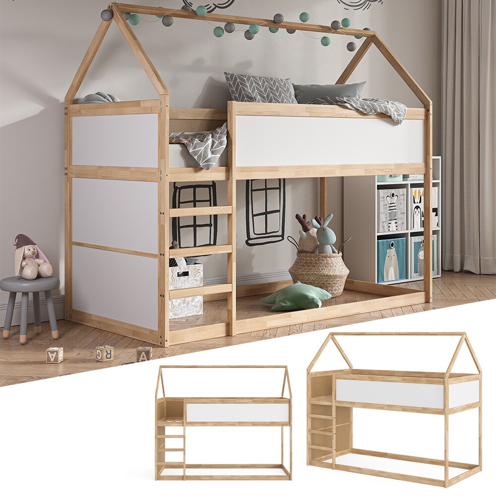 VitaliSpa Kinderhochbett Doppelstockbett Etagenbett Pinocchio Natur Wei&szlig; modern 205x175 cm Kinderzimmer Rausfallschutz Massivholz Lattenrost 