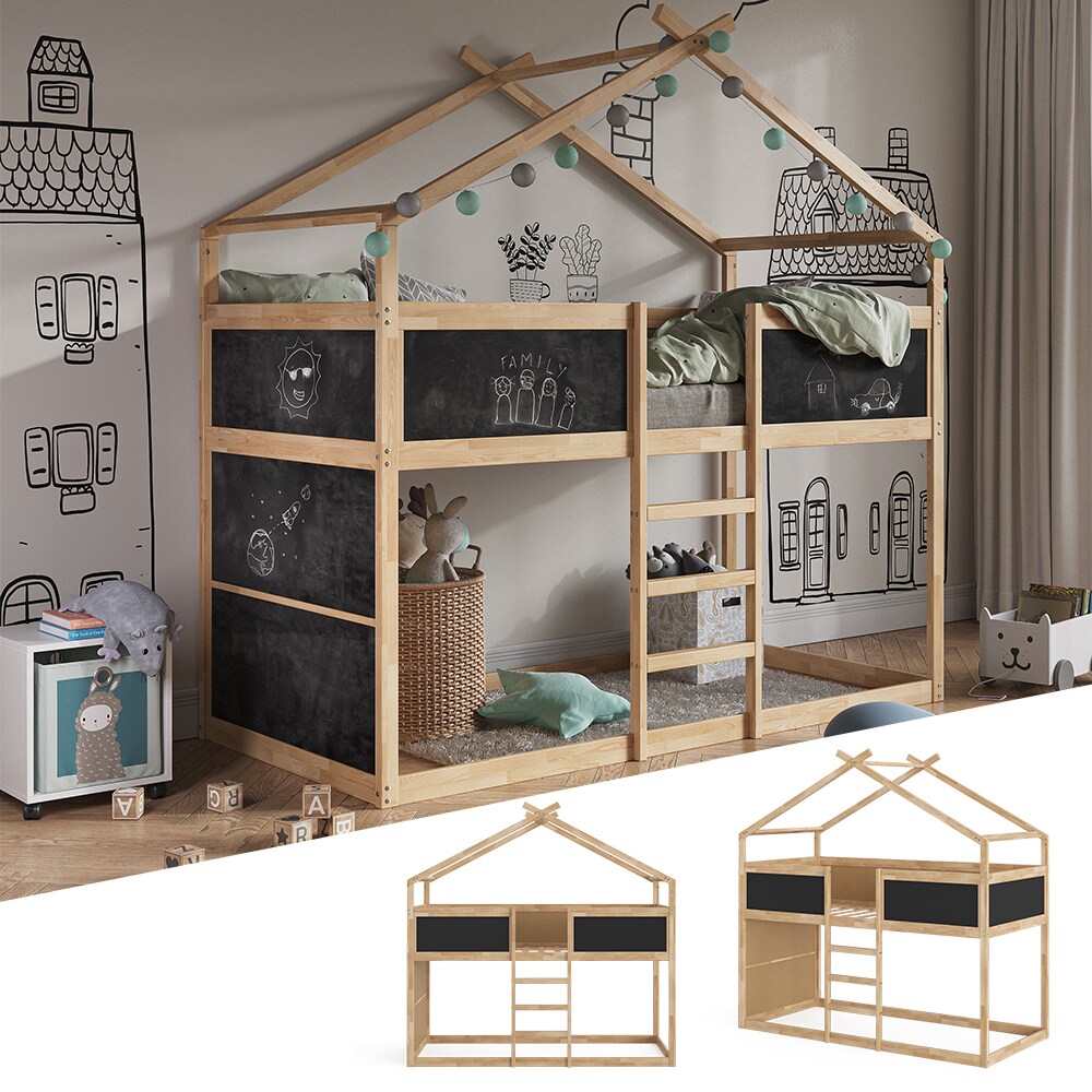 VitaliSpa Kinderstockbett Doppelstockbett Etagenbett Merlin Natur Anthrazit modern 208x203 cm Kinderzimmer Rausfallschutz Massivholz Lattenrost 