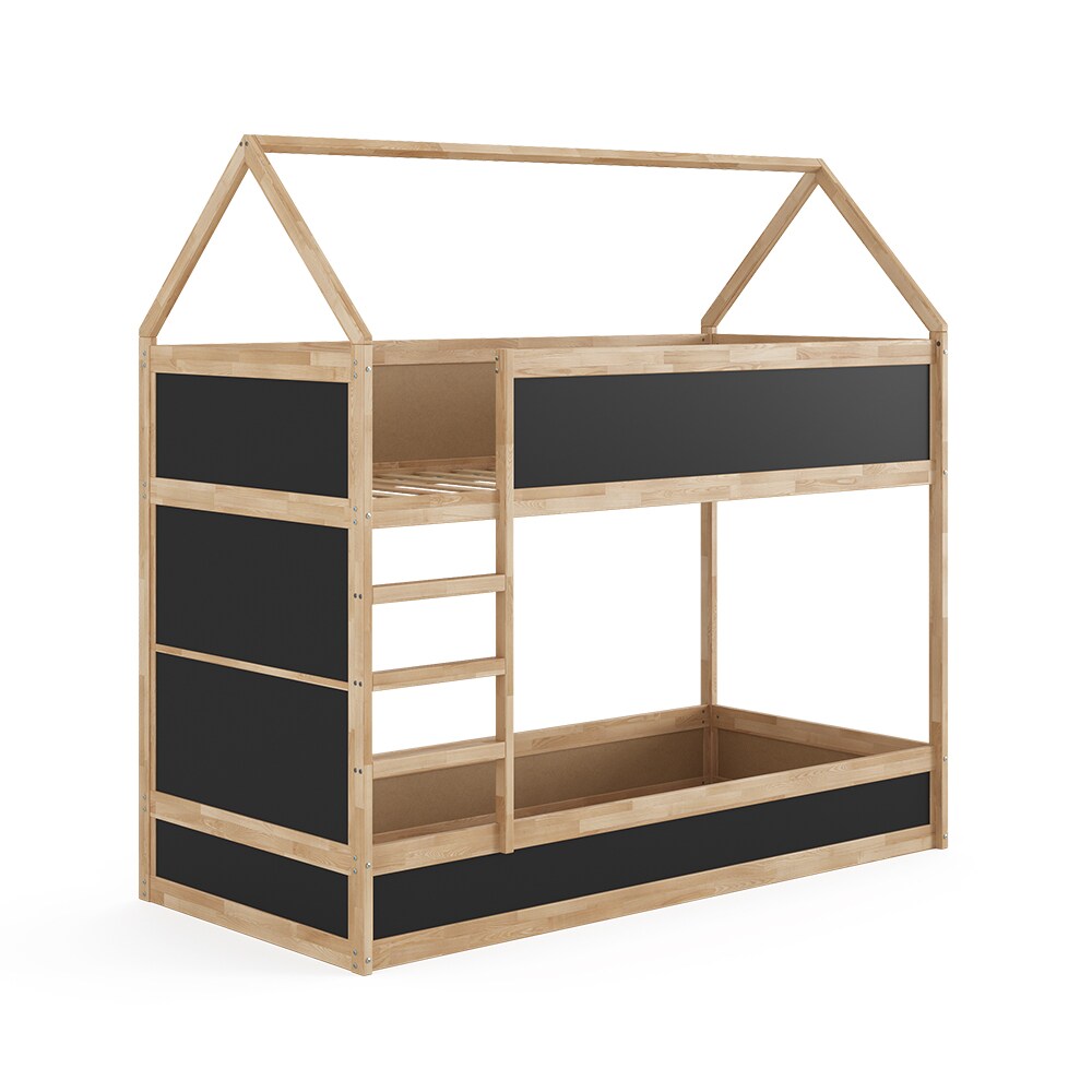 VitaliSpa Kinderstockbett Doppelstockbett Etagenbett Massimo Natur Anthrazit modern 205x197 cm Kinderzimmer Rausfallschutz Massivholz Lattenrost 