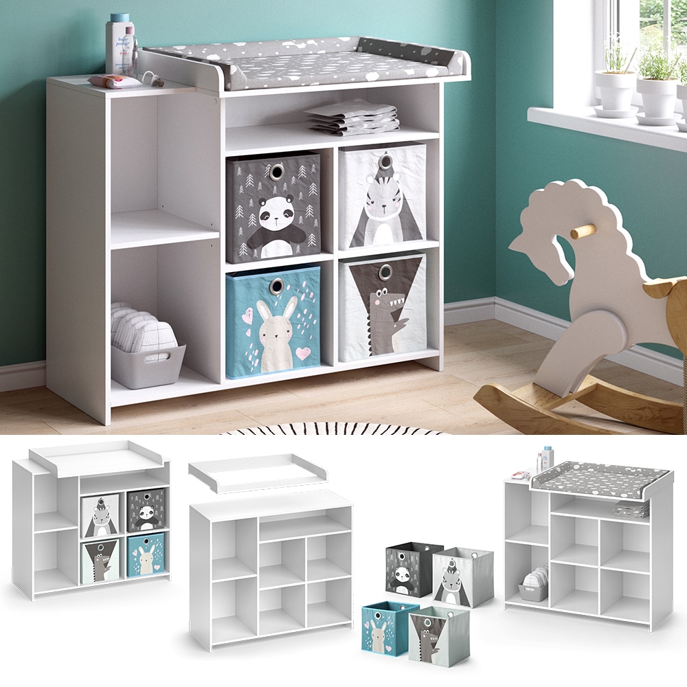 Vicco Wickelkommode Babykommode Wickeltisch Oskar Simple Wei&szlig; Kinder-Faltboxen 