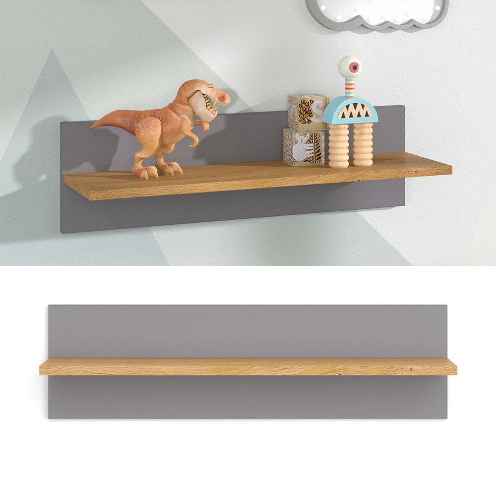 VitaliSpa Wandregal H&auml;ngeregal Ablageregal Malia Grau Eiche modern 70x20 cm Kinderzimmer Regal Babyzimmerregal Kinderm&ouml;bel Babym&ouml;bel Ablage Aufbewahrung 