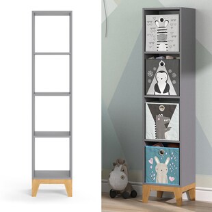 VitaliSpa Kinderregal Hochregal Würfelregal Malia Grau Eiche modern 35x160 cm Kinderzimmer Regal Kindermöbel Ablage Fach Spielzeugaufbewahrung Spielzeugablage Kinderkleidung 