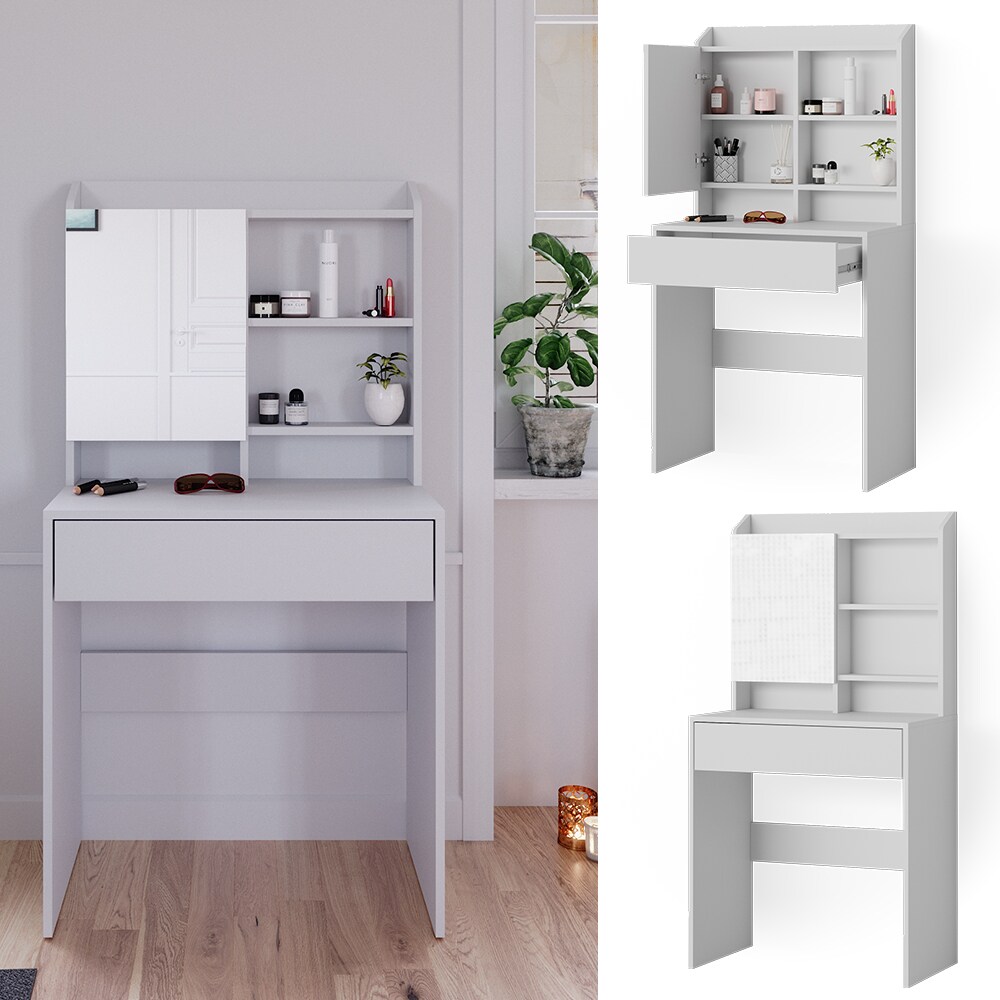 Vicco Schminktisch Frisiertisch Frisierkommode Laura Wei&szlig; 70x136 cm Spiegelschrank modern Schlafzimmer Kommode Schminkspiegel Schrank Schublade Kosmetiktisch Make-Up-Tisch 
