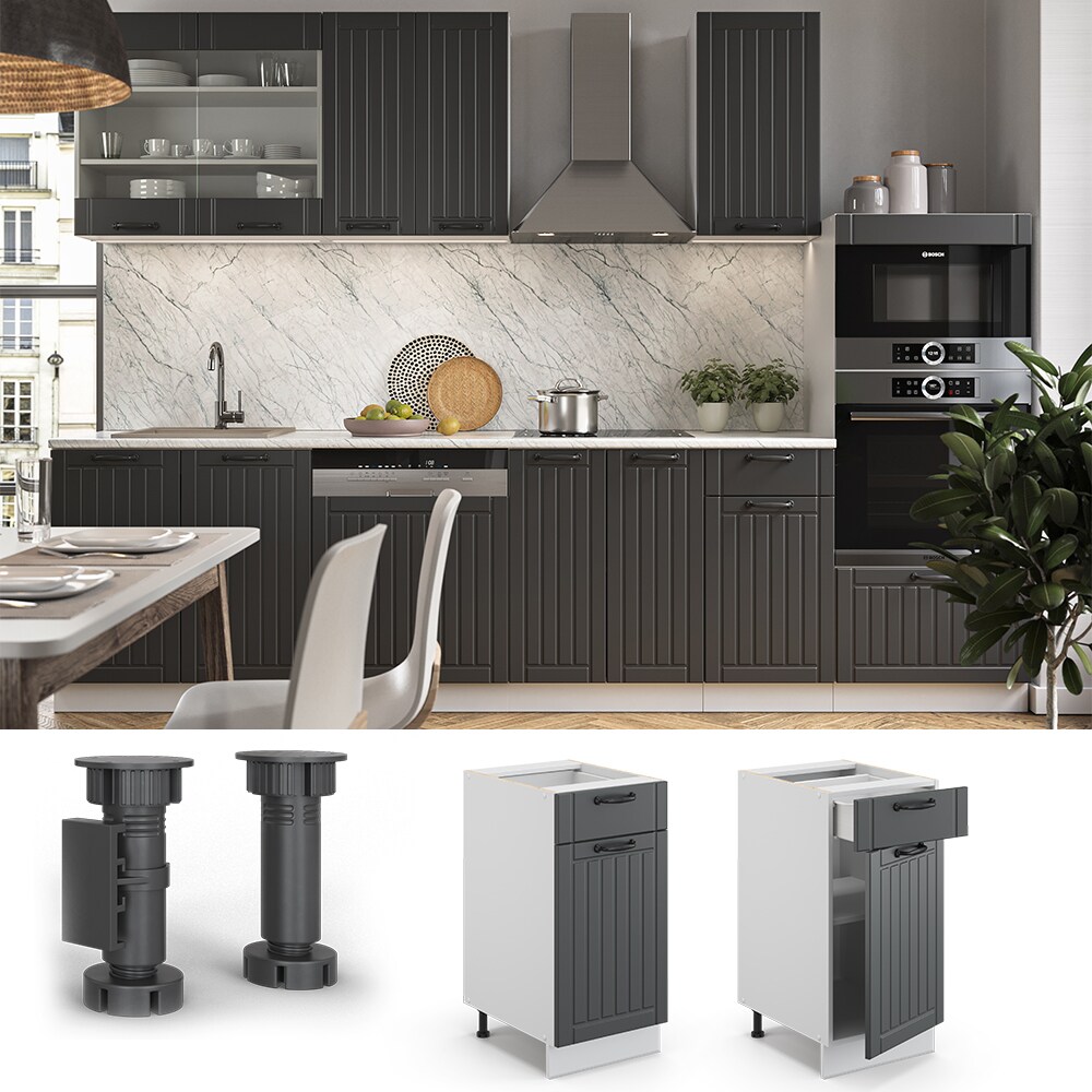 Vicco Schubunterschrank K&uuml;chenschrank K&uuml;chenm&ouml;bel Fame-Line Landhaus Wei&szlig; Anthrazit 40 cm modern 