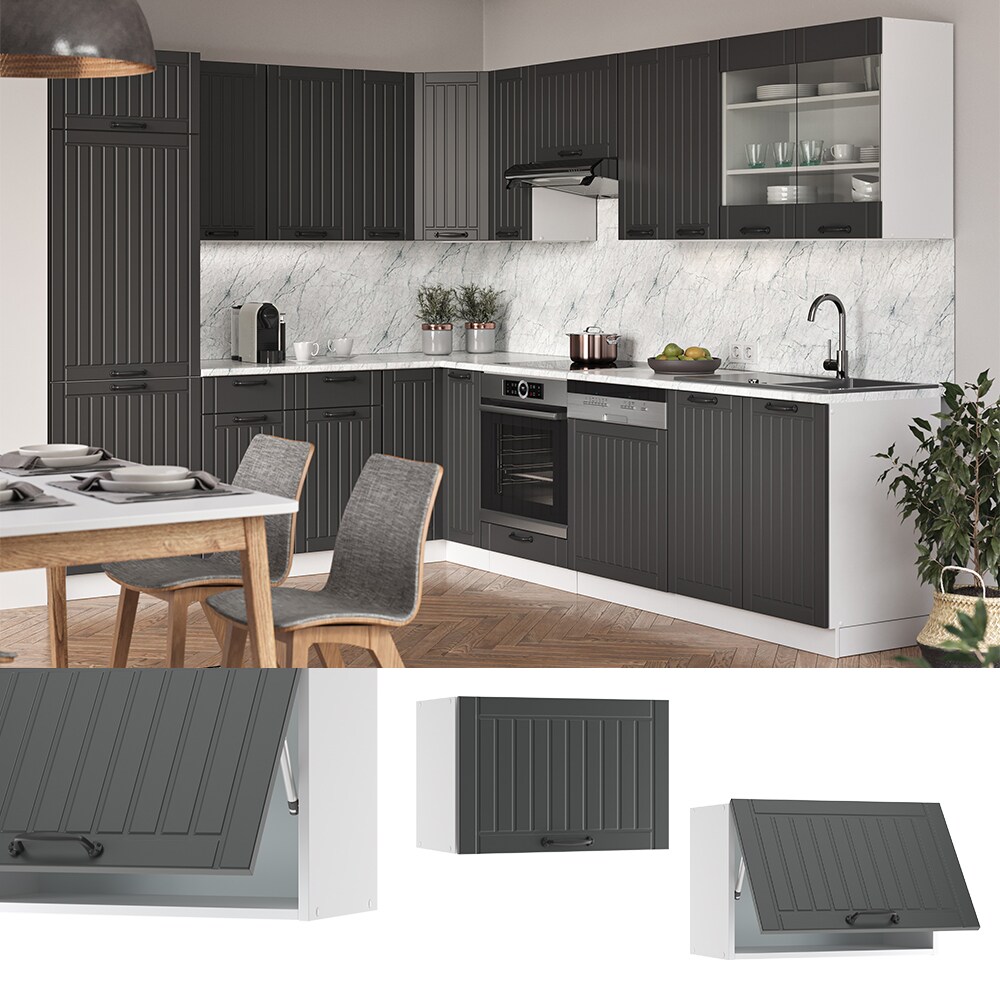 Vicco H&auml;ngeschrank K&uuml;chenschrank K&uuml;chenm&ouml;bel Fame-Line Landhaus Wei&szlig; Anthrazit 60 cm flach modern 