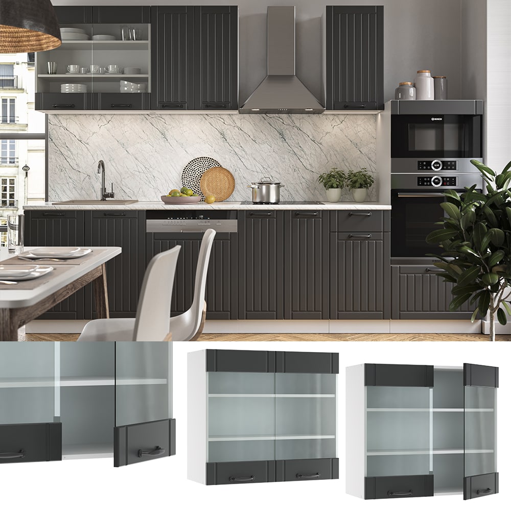 Vicco Glash&auml;ngeschrank K&uuml;chenschrank K&uuml;chenm&ouml;bel Fame-Line Landhaus Wei&szlig; Anthrazit 80 cm modern 