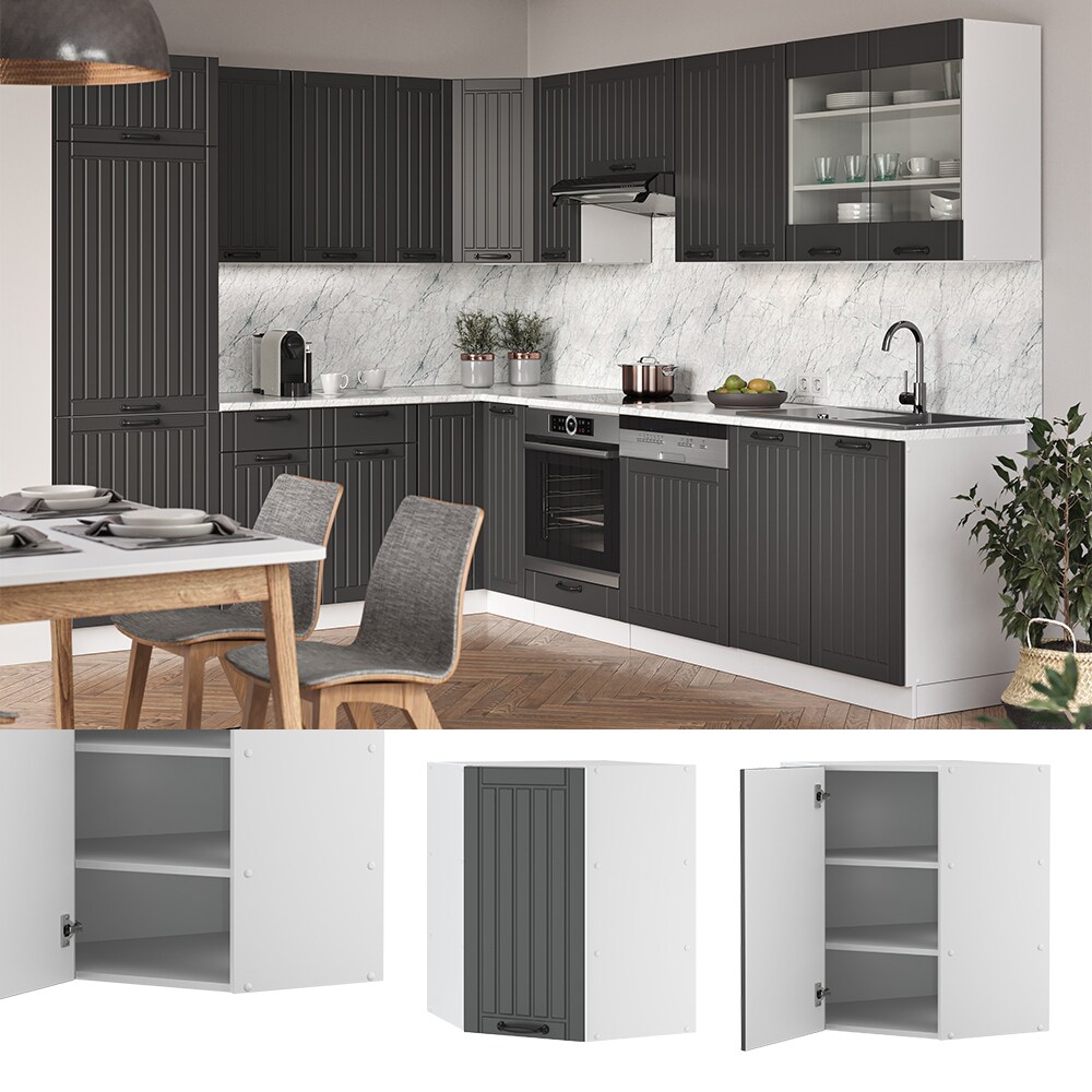 Vicco Eckh&auml;ngeschrank K&uuml;chenschrank K&uuml;chenm&ouml;bel Fame-Line Landhaus Wei&szlig; Anthrazit 57 cm modern 