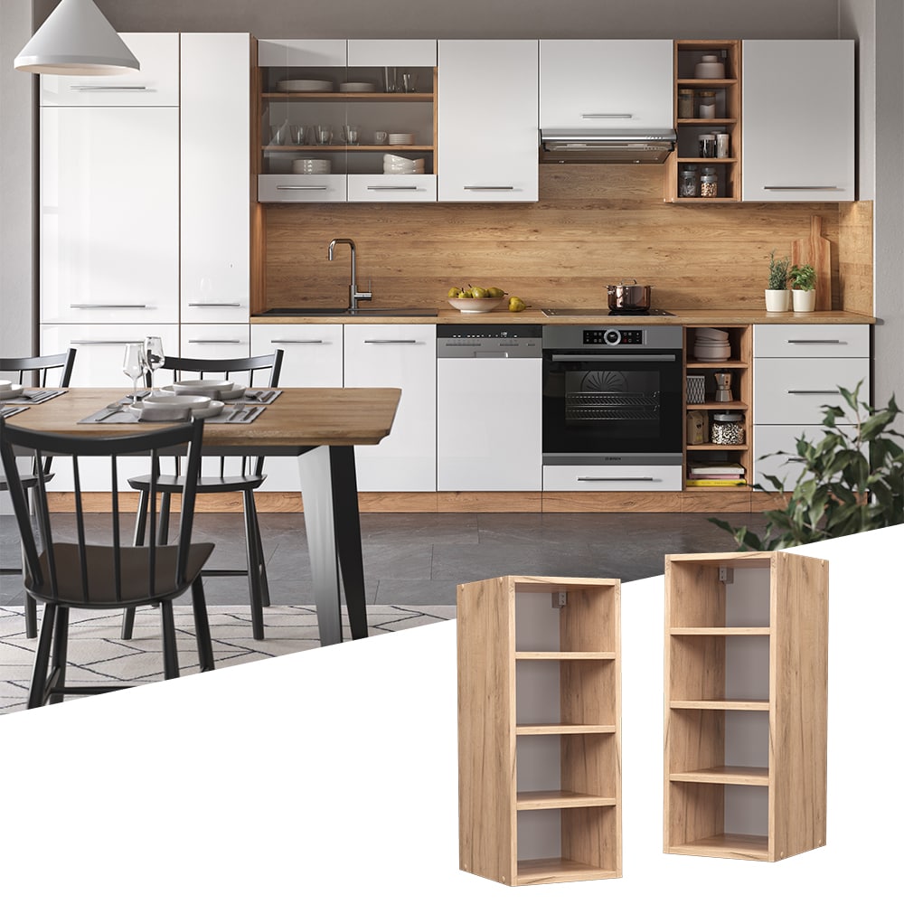 Vicco Regalh&auml;ngeschrank K&uuml;chenschrank K&uuml;chenm&ouml;bel Fame-Line Eiche modern 30 cm K&uuml;che H&auml;ngeschrank Einbauk&uuml;che Einlegeboden K&uuml;chenzeile Regal Aufbewahrung 