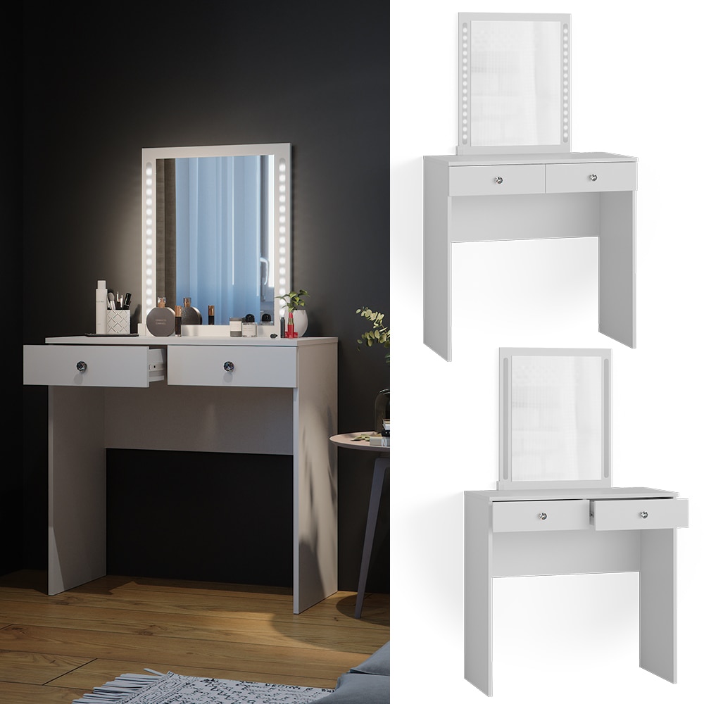 Vicco Schminktisch Frisiertisch Frisierkommode Elara Wei&szlig; LED Spiegel 80x79cm modern Schlafzimmer Kommode Schminkspiegel Schublade Ablage Aufbewahrung Kosmetiktisch Make-Up-Tisch 