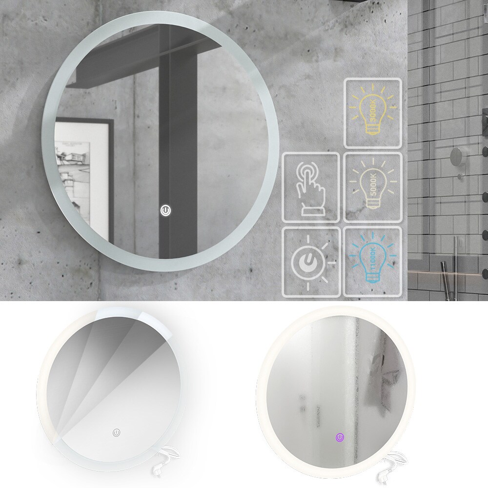 Vicco Badspiegel Rundspiegel LED-Spiegel Wei&szlig; 60 cm Badezimmer Spiegel Wandspiegel Badm&ouml;bel H&auml;ngespiegel Spiegelbeleuchtung Touch-Switch dimmbar rahmenlos 