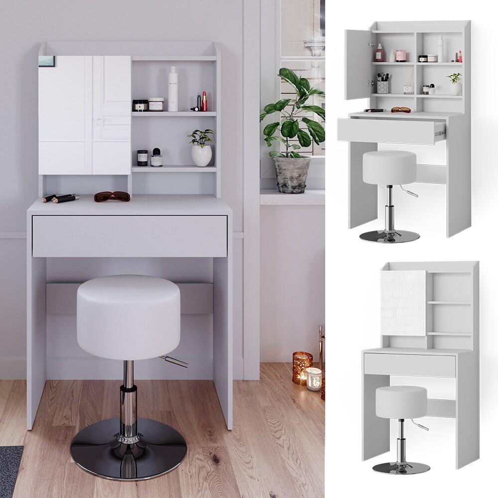 Vicco Schminktisch Frisiertisch Frisierkommode Laura Wei&szlig; Hocker 70x136 cm Spiegelschrank modern Schlafzimmer Kommode Schminkspiegel Schrank Schublade Kosmetiktisch Make-Up-Tisch 