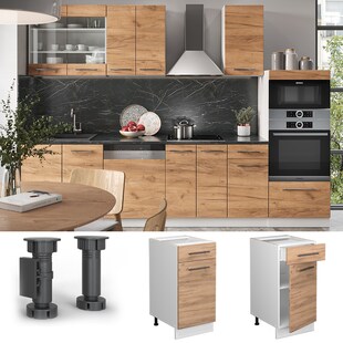 Vicco Schubunterschrank Küchenschrank Küchenmöbel Fame-Line Weiß Eiche modern 40 cm Küche Einbauküche Drehtür Schublade Einlegeboden Blende Küchenzeile 