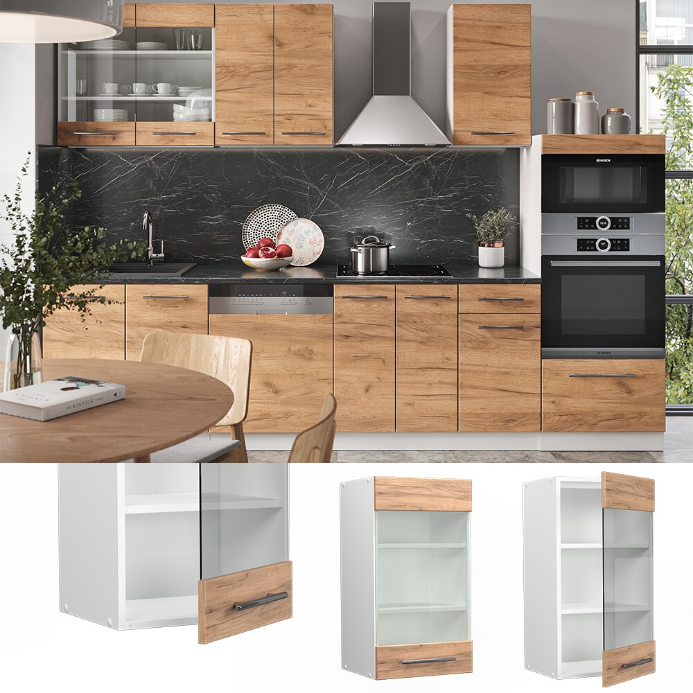 Vicco H&auml;ngeglasschrank K&uuml;chenschrank K&uuml;chenm&ouml;bel Fame-Line Wei&szlig; Eiche modern 40 cm K&uuml;che Einbauk&uuml;che H&auml;ngeschrank Glasschrank Dreht&uuml;r Einlegeboden K&uuml;chenzeile 