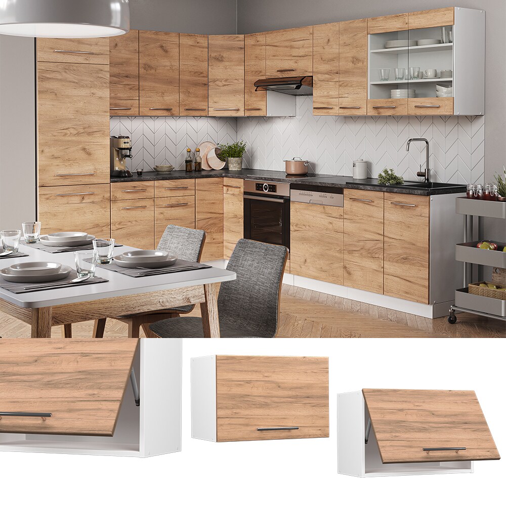 Vicco H&auml;ngeschrank K&uuml;chenschrank K&uuml;chenm&ouml;bel Fame-Line Wei&szlig; Eiche modern 60 cm K&uuml;che Einbauk&uuml;che H&auml;ngeschrank Klappt&uuml;r Dunstabzugshaube K&uuml;chenzeile 