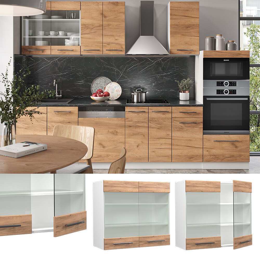 Vicco H&auml;ngeglasschrank K&uuml;chenschrank K&uuml;chenm&ouml;bel Fame-Line Wei&szlig; Eiche modern 80 cm K&uuml;che Einbauk&uuml;che H&auml;ngeschrank Glasschrank Dreht&uuml;r Einlegeboden K&uuml;chenzeile 