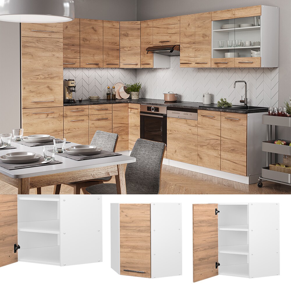 Vicco Eckh&auml;ngeschrank K&uuml;chenschrank K&uuml;chenm&ouml;bel Fame-Line Wei&szlig; Eiche modern 57 cm K&uuml;che Einbauk&uuml;che Eckk&uuml;che H&auml;ngeschrank Dreht&uuml;r Einlegeboden K&uuml;chenzeile 