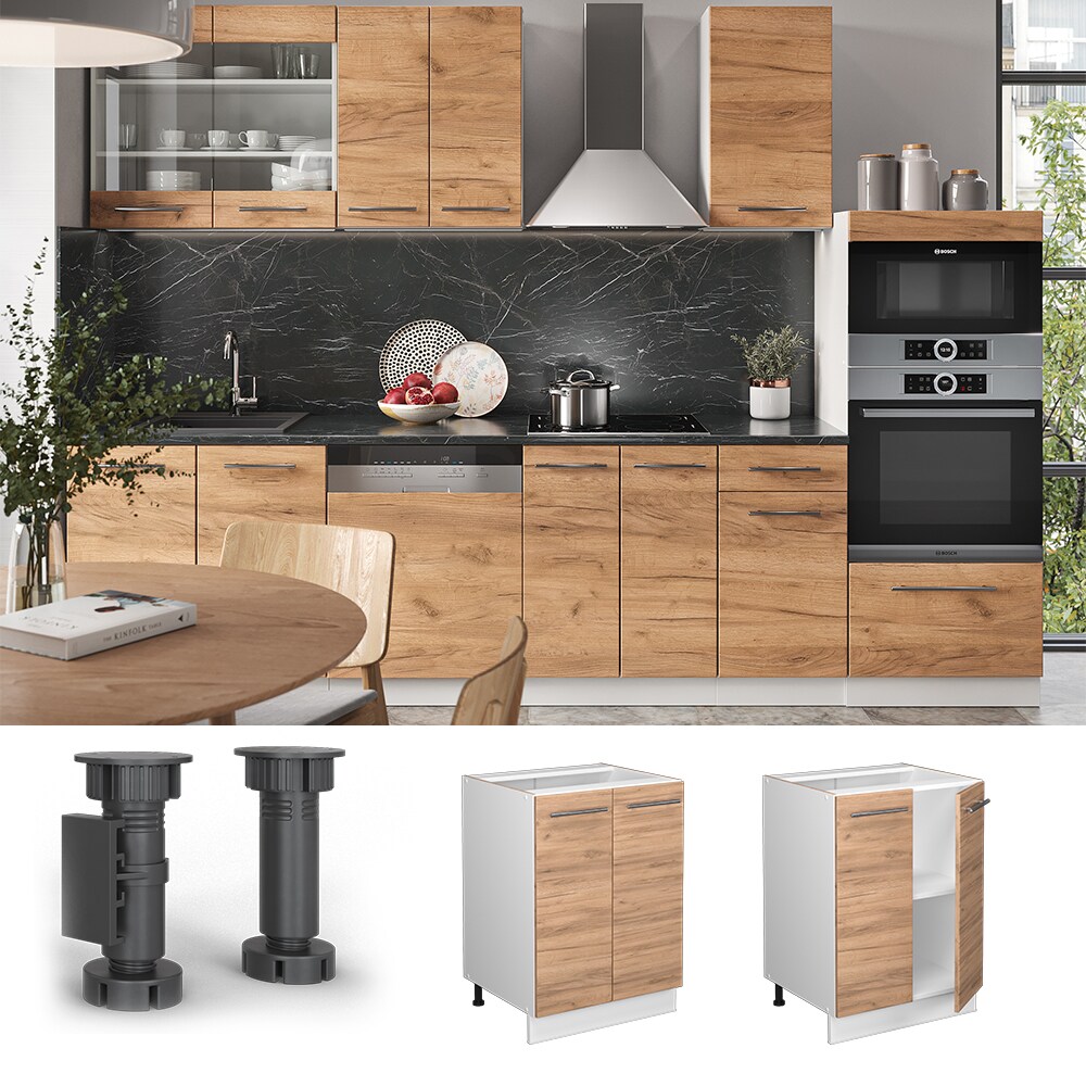 Vicco Unterschrank K&uuml;chenschrank K&uuml;chenm&ouml;bel Fame-Line Wei&szlig; Eiche modern 60 cm K&uuml;che Einbauk&uuml;che Dreht&uuml;r Einlegeboden Blende K&uuml;chenzeile 