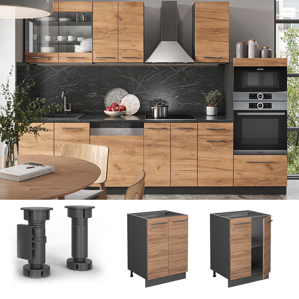 Vicco Unterschrank K&uuml;chenschrank K&uuml;chenm&ouml;bel Fame-Line Anthrazit Eiche modern 60 cm K&uuml;che Einbauk&uuml;che Dreht&uuml;r Einlegeboden Blende K&uuml;chenzeile 