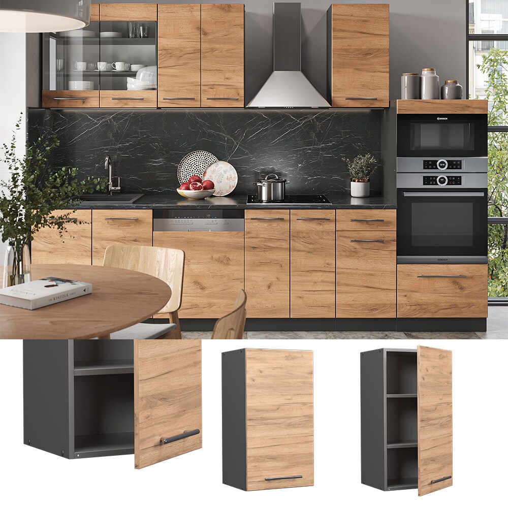 Vicco H&auml;ngeschrank K&uuml;chenschrank K&uuml;chenm&ouml;bel Fame-Line Anthrazit Eiche modern 40 cm K&uuml;che Einbauk&uuml;che H&auml;ngeschrank Dreht&uuml;r Einlegeboden K&uuml;chenzeile 