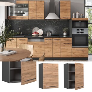 Vicco Hängeschrank Küchenschrank Küchenmöbel Fame-Line Anthrazit Eiche modern 50 cm Küche Einbauküche Hängeschrank Drehtür Einlegeboden Küchenzeile 