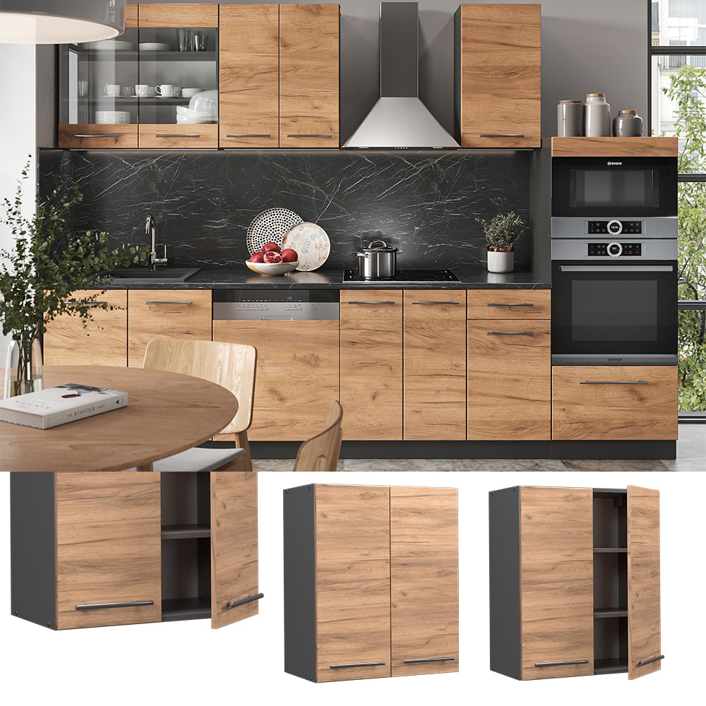 Vicco H&auml;ngeschrank K&uuml;chenschrank K&uuml;chenm&ouml;bel Fame-Line Anthrazit Eiche modern 60 cm K&uuml;che Einbauk&uuml;che H&auml;ngeschrank Dreht&uuml;r Einlegeboden K&uuml;chenzeile 