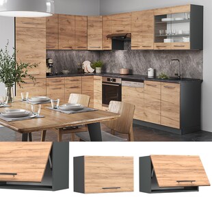 Vicco Hängeschrank Küchenschrank Küchenmöbel Fame-Line Anthrazit Eiche modern 60 cm Küche Einbauküche Hängeschrank Klapptür Dunstabzugshaube Küchenzeile 