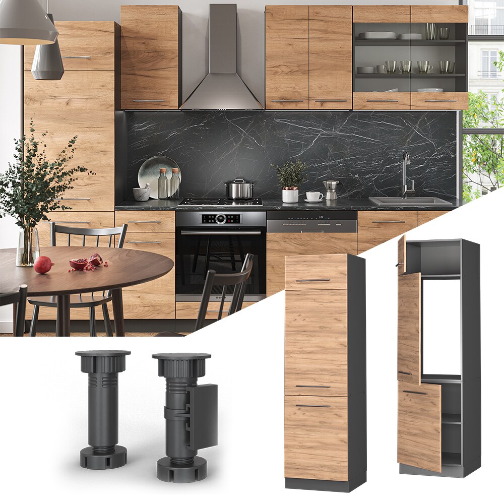 Vicco K&uuml;hlumbauschrank K&uuml;chenschrank K&uuml;chenm&ouml;bel Fame-Line Anthrazit Eiche modern 60 cm K&uuml;che Einbauk&uuml;che Blende Dreht&uuml;r Einlegeboden K&uuml;hlschrank K&uuml;chenzeile 