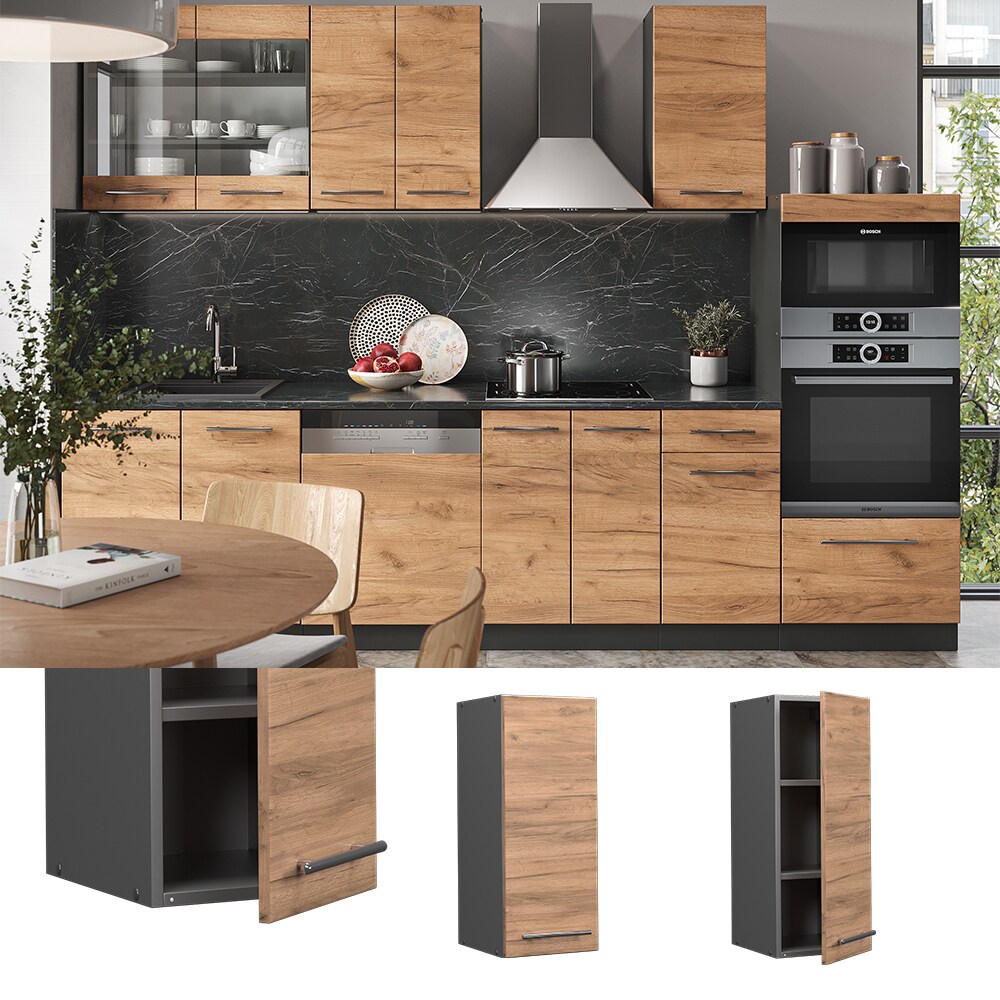 Vicco H&auml;ngeschrank K&uuml;chenschrank K&uuml;chenm&ouml;bel Fame-Line Anthrazit Eiche modern 30 cm K&uuml;che Einbauk&uuml;che H&auml;ngeschrank Dreht&uuml;r Einlegeboden K&uuml;chenzeile 