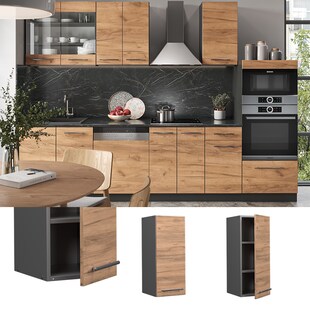 Vicco Hängeschrank Küchenschrank Küchenmöbel Fame-Line Anthrazit Eiche modern 30 cm Küche Einbauküche Hängeschrank Drehtür Einlegeboden Küchenzeile 