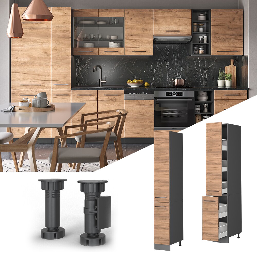 Vicco Apothekerhochschrank K&uuml;chenschrank K&uuml;chenm&ouml;bel Fame-Line Anthrazit Eiche modern 30 cm K&uuml;che Einbauk&uuml;che Einsch&uuml;be Aufbewahrung K&uuml;chenzeile 