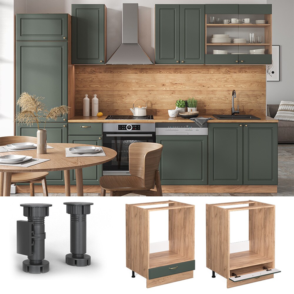 Vicco Herdumbauschrank K&uuml;chenschrank K&uuml;chenm&ouml;bel Fame-Line Eiche Gr&uuml;n-Gold Landhaus 60 cm K&uuml;che Einbauk&uuml;che Blende Herdschrank K&uuml;chenzeile 