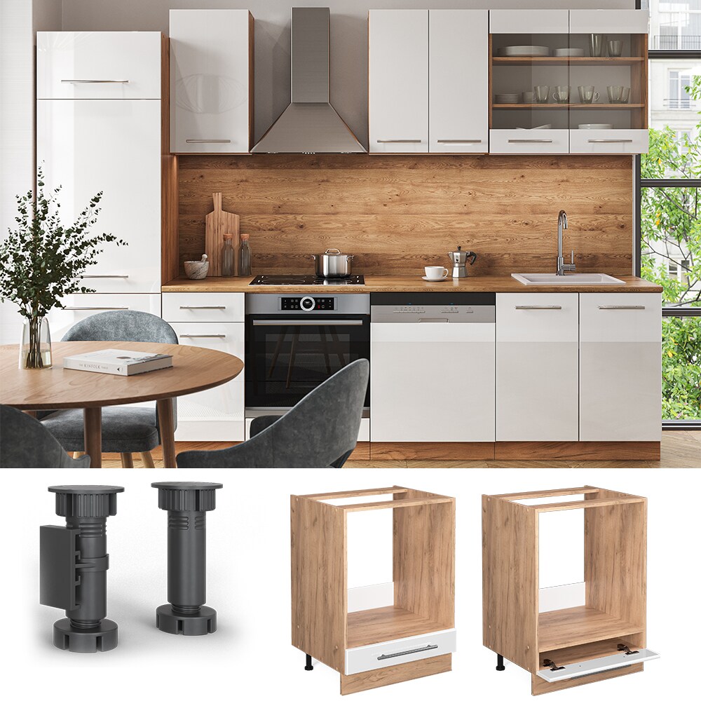 Vicco Herdumbauschrank K&uuml;chenschrank K&uuml;chenm&ouml;bel Fame-Line Eiche Wei&szlig; modern 60 cm K&uuml;che Einbauk&uuml;che Blende Herdschrank K&uuml;chenzeile Hochglanz 