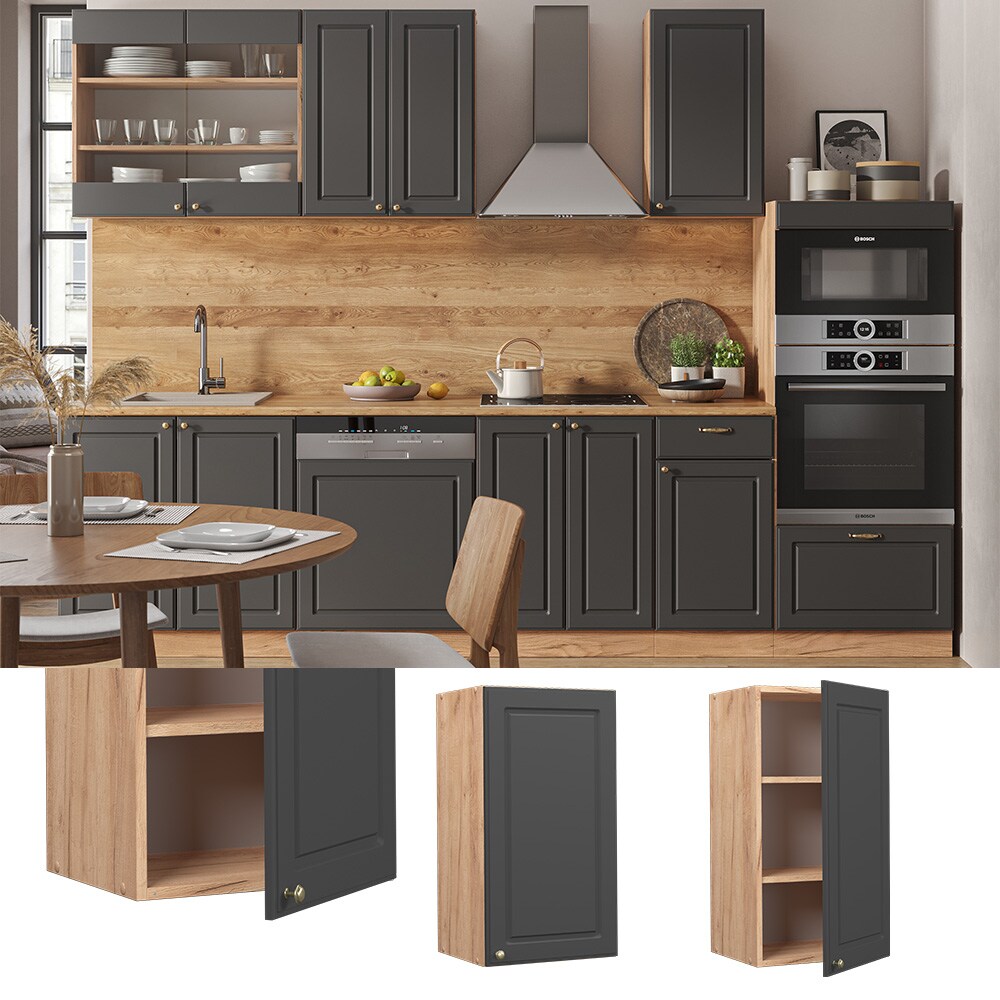 Vicco H&auml;ngeschrank K&uuml;chenschrank K&uuml;chenm&ouml;bel Fame-Line Eiche Anthrazit-Gold Landhaus 40 cm K&uuml;che Einbauk&uuml;che H&auml;ngeschrank Dreht&uuml;r Einlegeboden K&uuml;chenzeile 