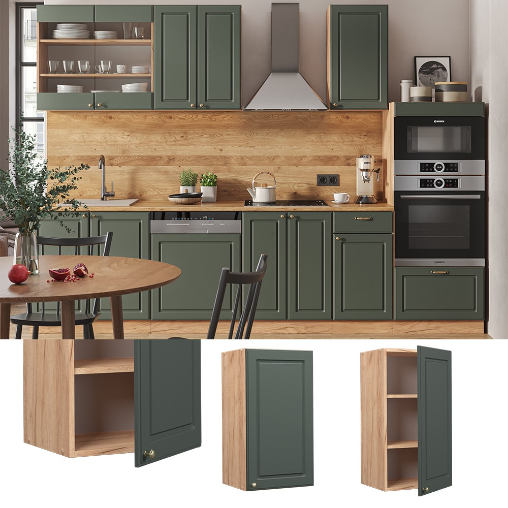 Vicco H&auml;ngeschrank K&uuml;chenschrank K&uuml;chenm&ouml;bel Fame-Line Eiche Gr&uuml;n-Gold Landhaus 40 cm K&uuml;che Einbauk&uuml;che H&auml;ngeschrank Dreht&uuml;r Einlegeboden K&uuml;chenzeile 