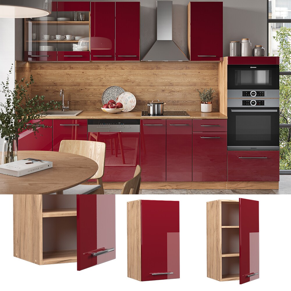 Vicco H&auml;ngeschrank K&uuml;chenschrank K&uuml;chenm&ouml;bel Fame-Line Eiche Rot Bordeaux modern 40 cm K&uuml;che Einbauk&uuml;che H&auml;ngeschrank Dreht&uuml;r Einlegeboden K&uuml;chenzeile Hochglanz 