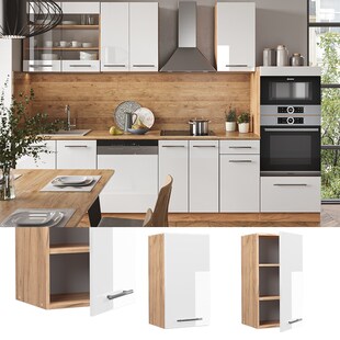 Vicco Hängeschrank Küchenschrank Küchenmöbel Fame-Line Eiche Weiß modern 40 cm Küche Einbauküche Hängeschrank Drehtür Einlegeboden Küchenzeile Hochglanz 