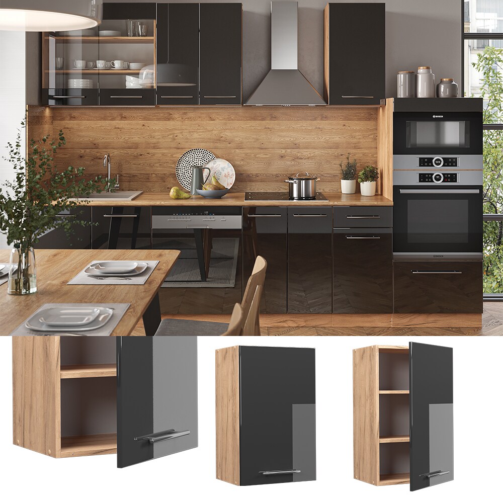 Vicco H&auml;ngeschrank K&uuml;chenschrank K&uuml;chenm&ouml;bel Fame-Line Eiche Anthrazit modern 45 cm K&uuml;che Einbauk&uuml;che H&auml;ngeschrank Dreht&uuml;r Einlegeboden K&uuml;chenzeile Hochglanz 